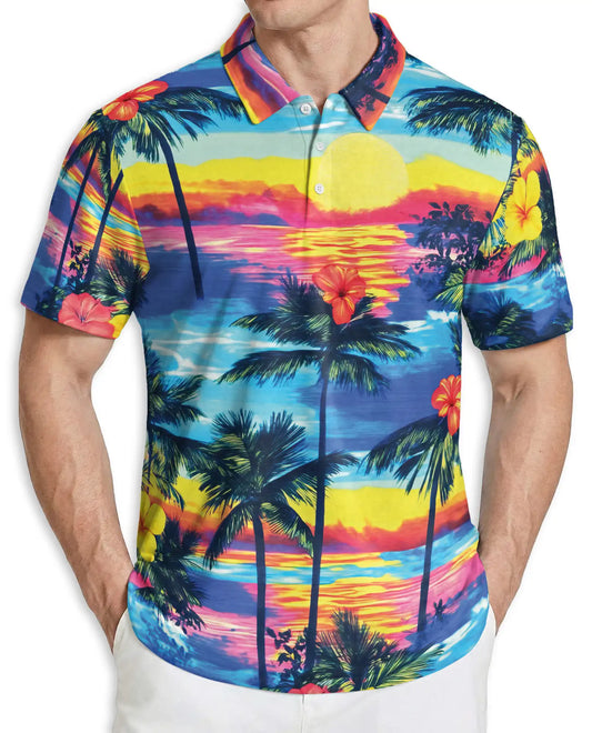 Diamond Head Hawaiian Polo Shirt – Tropical Sunset Hawaii Beach Shirt | Azhobbyshop