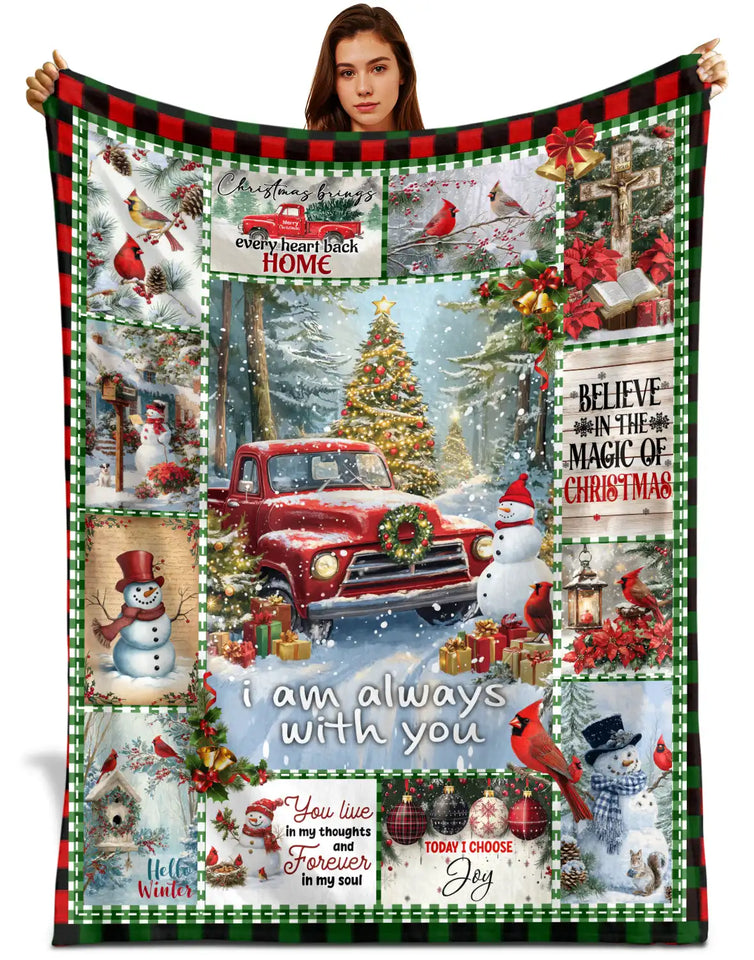 Merry Christmas Red Truck Blanket – Rustic Buffalo Plaid Holiday Throw