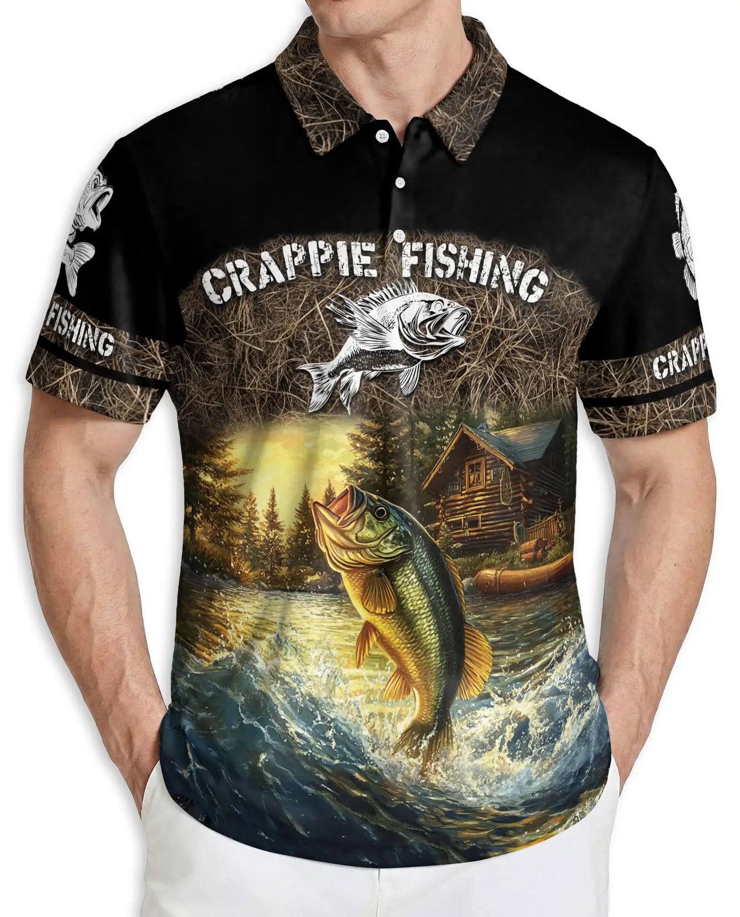 Crappie Fishing 3D Polo Shirt for Men – Lake Cabin Angler Gift | Azhobbyshop