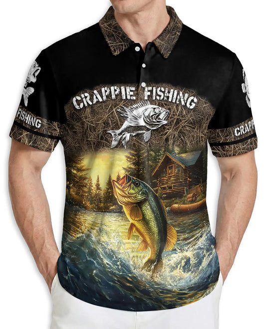 Crappie Fishing 3D Polo Shirt for Men – Lake Cabin Angler Gift | Azhobbyshop