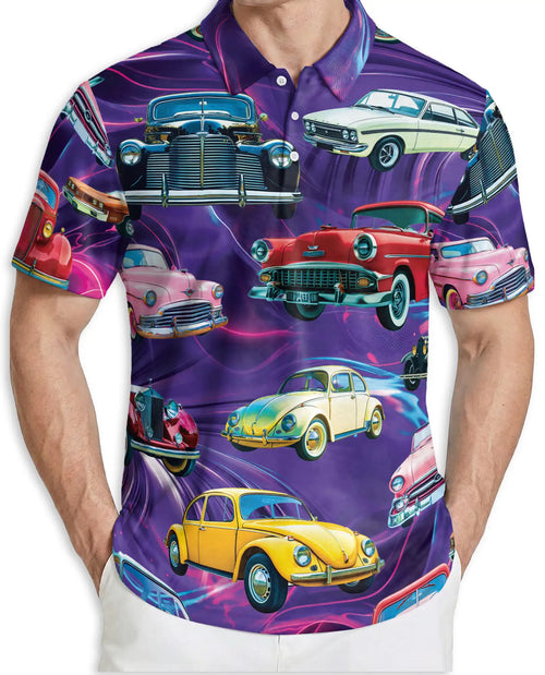 Vintage Cars 3D Polo Shirt for Men – Retro Classic Auto Style | Azhobbyshop