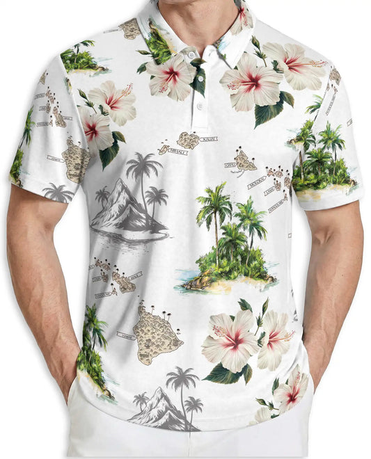 Hawaii Map Hawaiian Polo Shirt – Hibiscus Tropical Island Shirt | Azhobbyshop