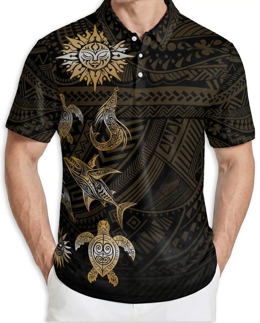 In The Ocean Polynesian 3D Polo Shirt – Hawaiian Tribal Sea Style | Azhobbyshop
