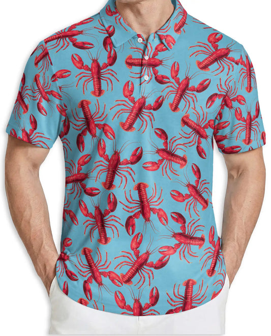 Lobster Polo Shirt- Funny Seafood Print Beach Summer Shirt | Azhobbyshop