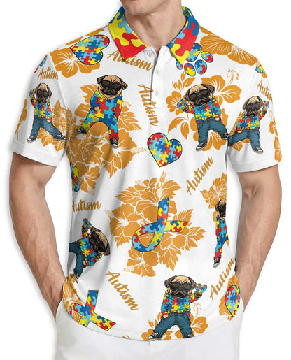 Pug Autism Awareness 3D Polo Shirt for Men – Puzzle Dog Support Gift | Azhobbyshop