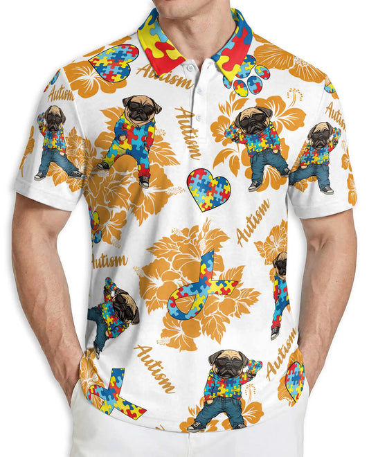 Pug Autism Awareness 3D Polo Shirt for Men – Puzzle Dog Support Gift | Azhobbyshop
