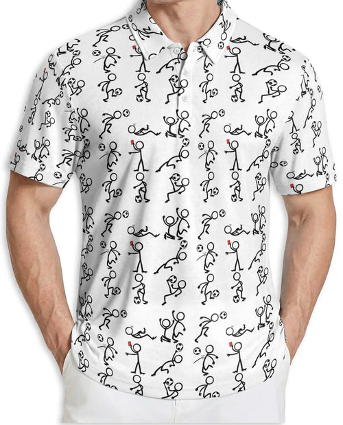 Funny Soccer Stickman 3D Polo Shirt for Men – Cartoon Football Player Style | Azhobbyshop
