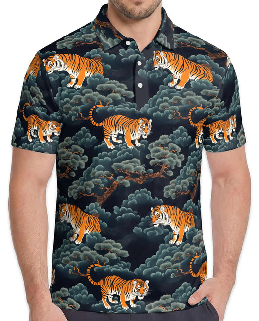 Tiger Hawaiian Polo Shirt – Japanese Style Tiger Forest Pattern Shirt | Azhobbyshop