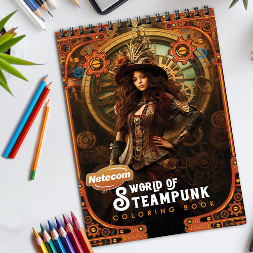 World of Steampunk Spiral Bound Coloring Book, Intricate Steampunk Worlds for an Imaginative Art Journey, Perfect for Fans of Victorian Futurism