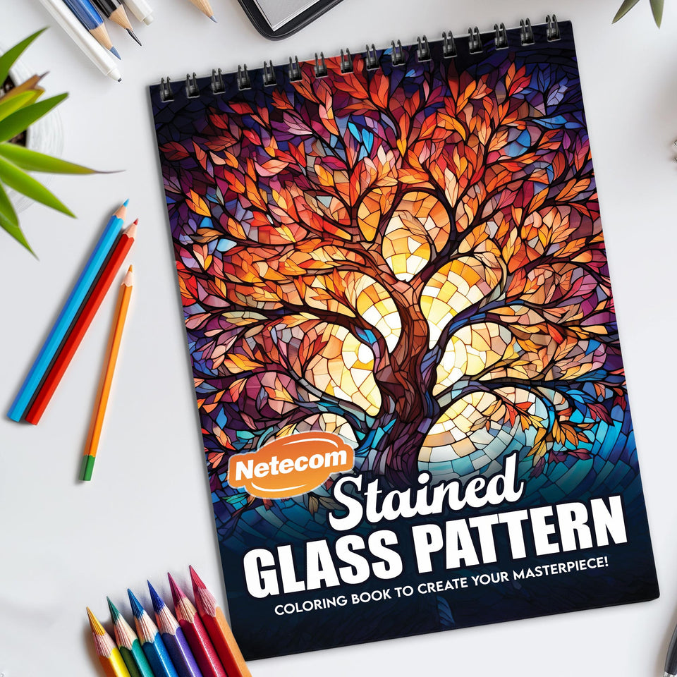 Stained Glass Pattern Spiral Bound Coloring Book, Intricate Stained Glass Patterns for a Colorful and Creative Challenge, Great for Art Enthusiasts and Crafters