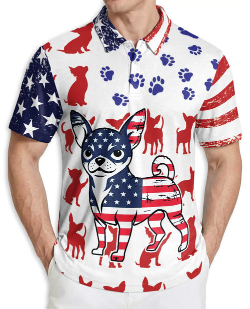 American Flag Chihuahua Polo Shirt – Patriotic Dog Paw Print | Azhobbyshop