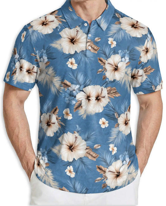 Hibiscus Flowers Polo Shirt -Hawaiian Tropical Floral Style | Azhobbyshop