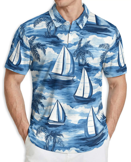 Sailboat Hawaiian Polo Shirt – Nautical Ocean Sailing Shirt | Azhobbyshop