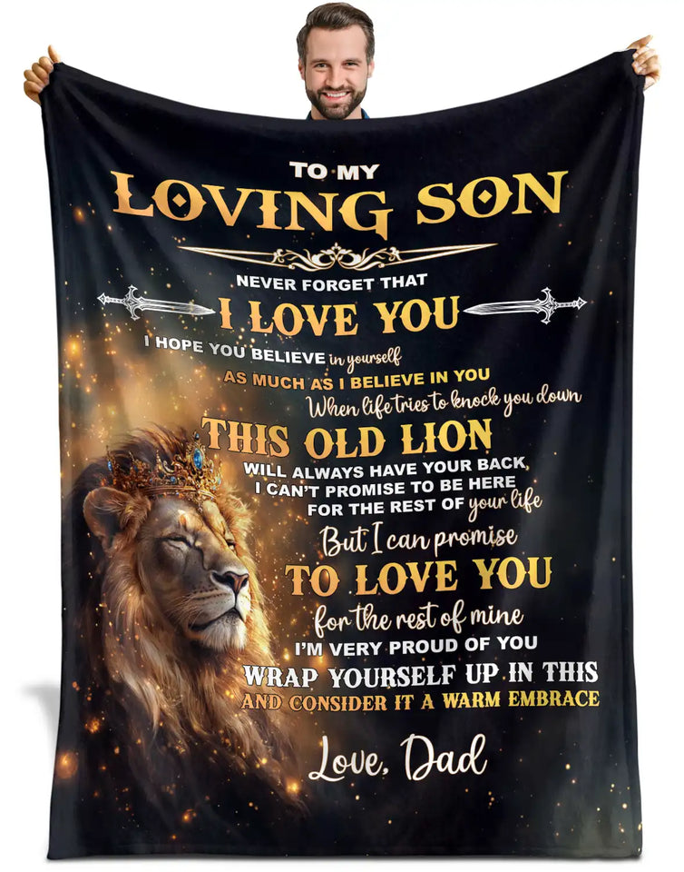 Personalized Son Blanket From Dad – Inspirational Lion Throw
