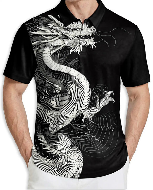 Black White Dragon Art Polo Shirt | Azhobbyshop
