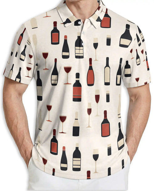 Wine Bottle Pattern Polo Shirt | Azhobbyshop