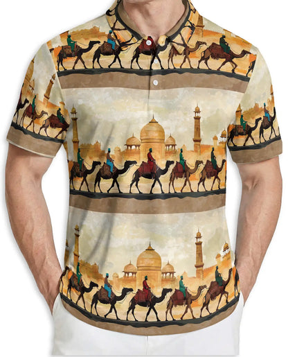 Camel Caravan 3D Polo Shirt for Men – Arabian Desert Travel Style | Azhobbyshop