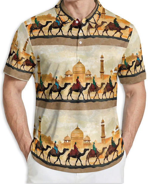 Camel Caravan 3D Polo Shirt for Men – Arabian Desert Travel Style | Azhobbyshop