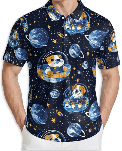 Space Dog 3D Polo Shirt for Men – Cute Astronaut Puppy Galaxy Style | Azhobbyshop