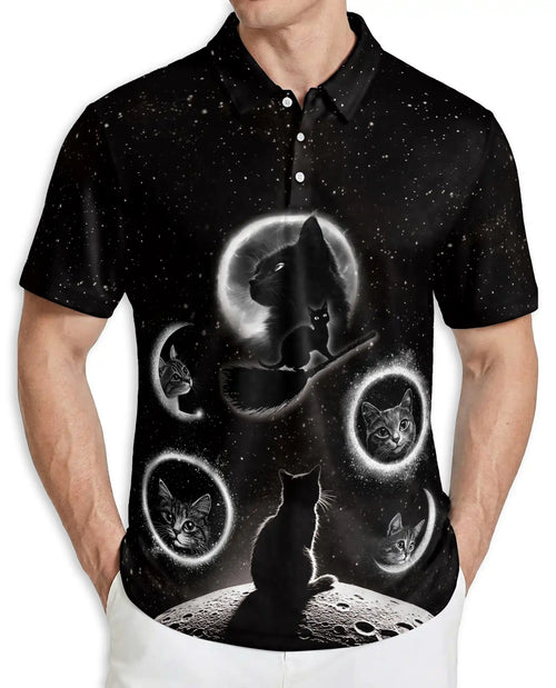 Black Cat Moon Galaxy Polo Shirt | Azhobbyshop
