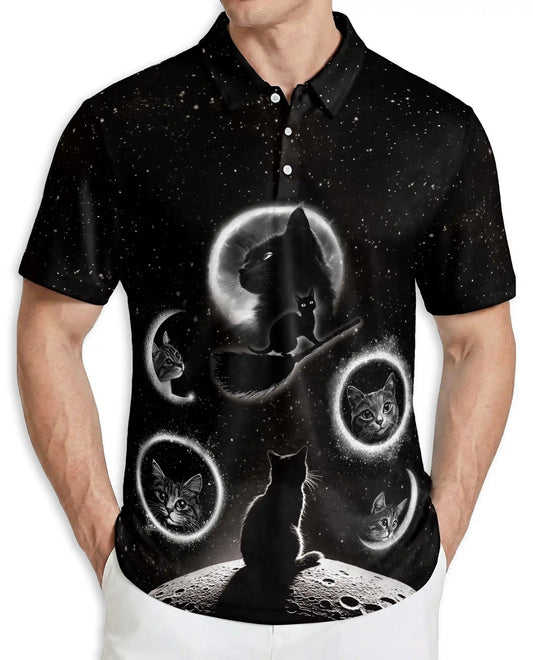 Black Cat Moon Galaxy Polo Shirt | Azhobbyshop