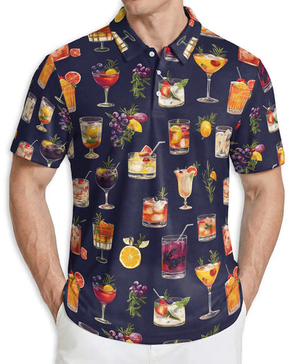 Summer Cocktails 3D Polo Shirt for Men – Tropical Drink Party Print | Azhobbyshop