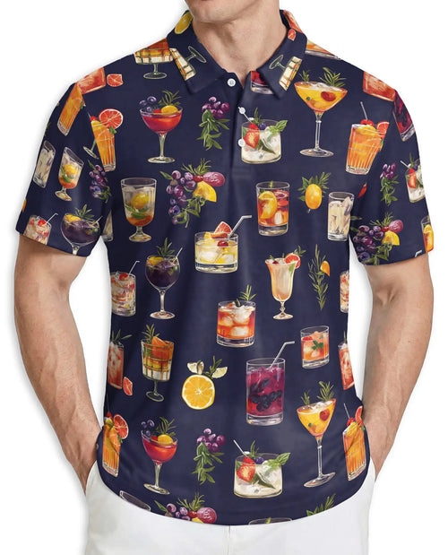 Summer Cocktails 3D Polo Shirt for Men – Tropical Drink Party Print | Azhobbyshop