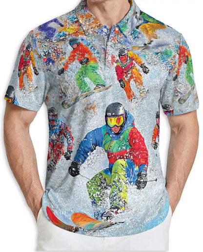 Snowboarder 3D Polo Shirt for Men – Colorful Winter Sport Style | Azhobbyshop