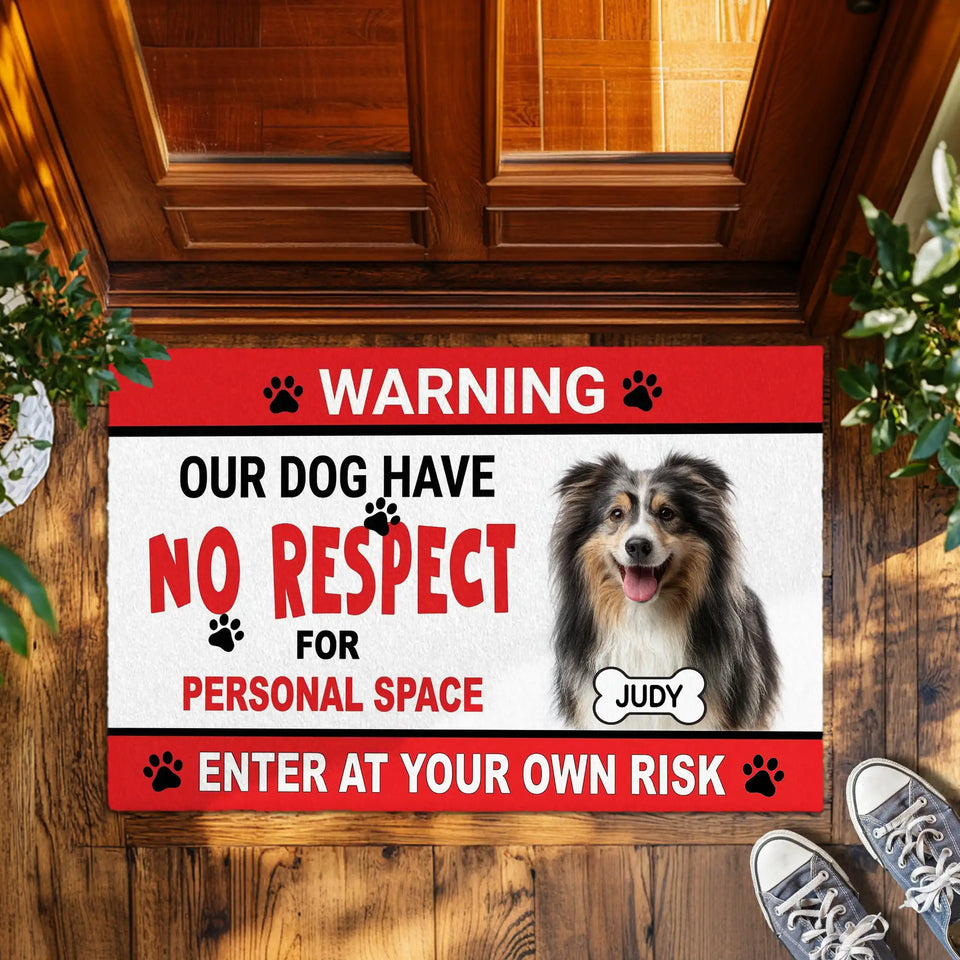 Personalized Dog Warning Doormat – Custom Pet Photo & Name Mat
