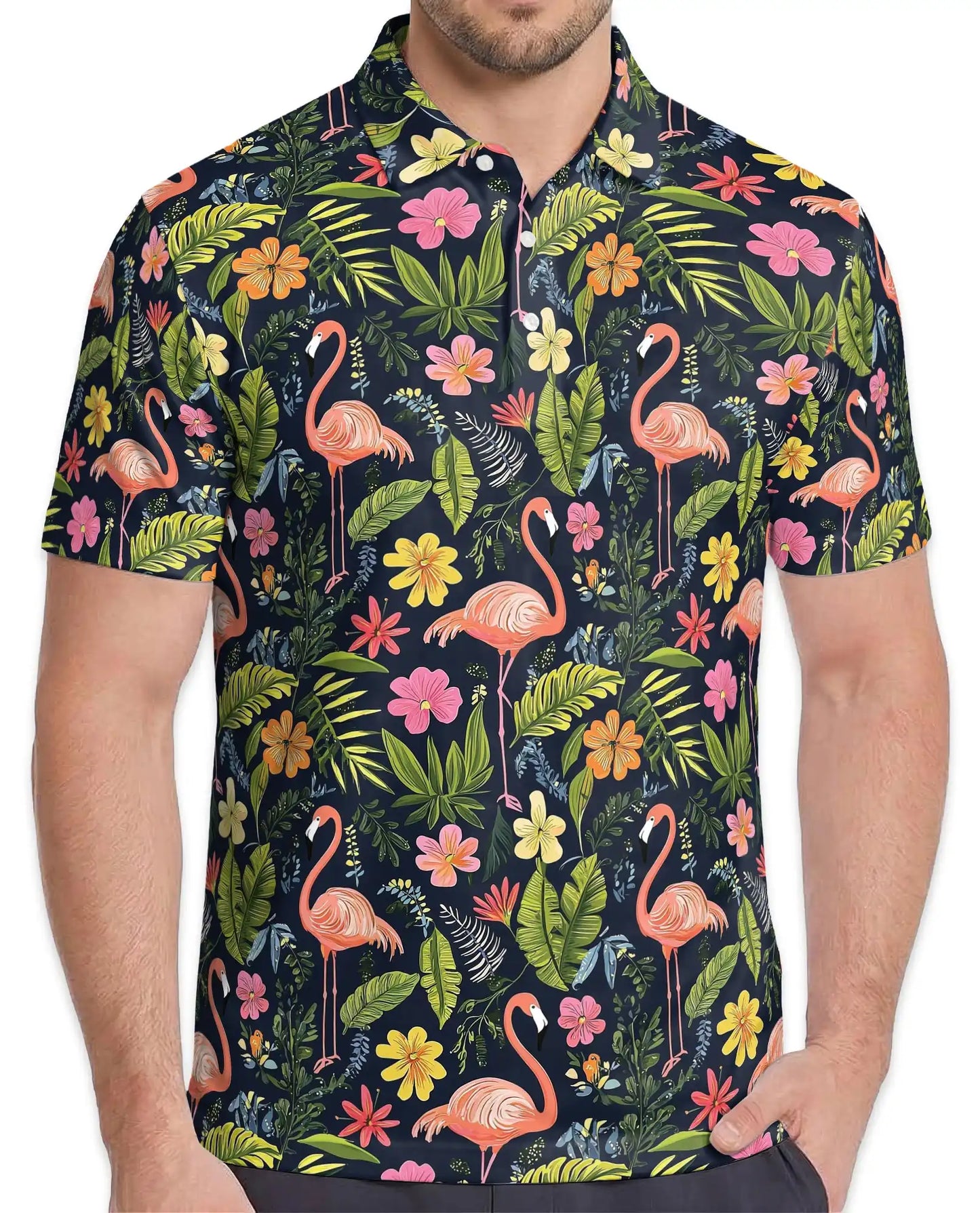 Flamingo Tropical 3D Polo Shirt for Men – Hawaiian Summer Beach Style | Azhobbyshop