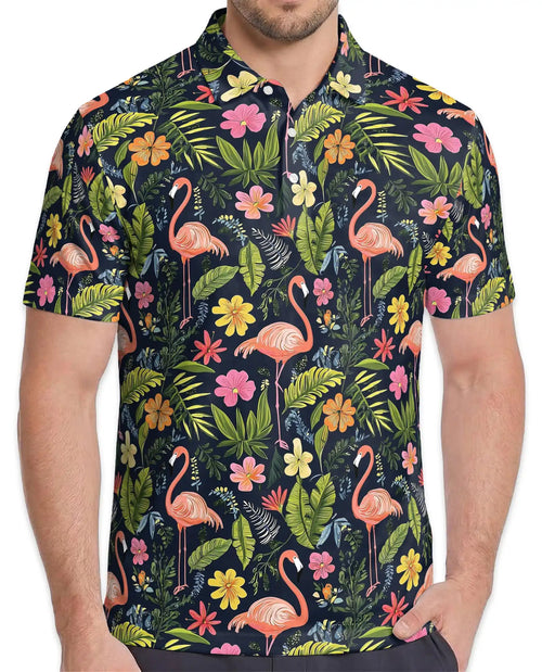 Flamingo Tropical 3D Polo Shirt for Men – Hawaiian Summer Beach Style | Azhobbyshop
