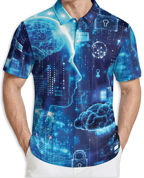 Technology 3D Polo Shirt for Men – Futuristic Digital Brain Cyber Style | Azhobbyshop
