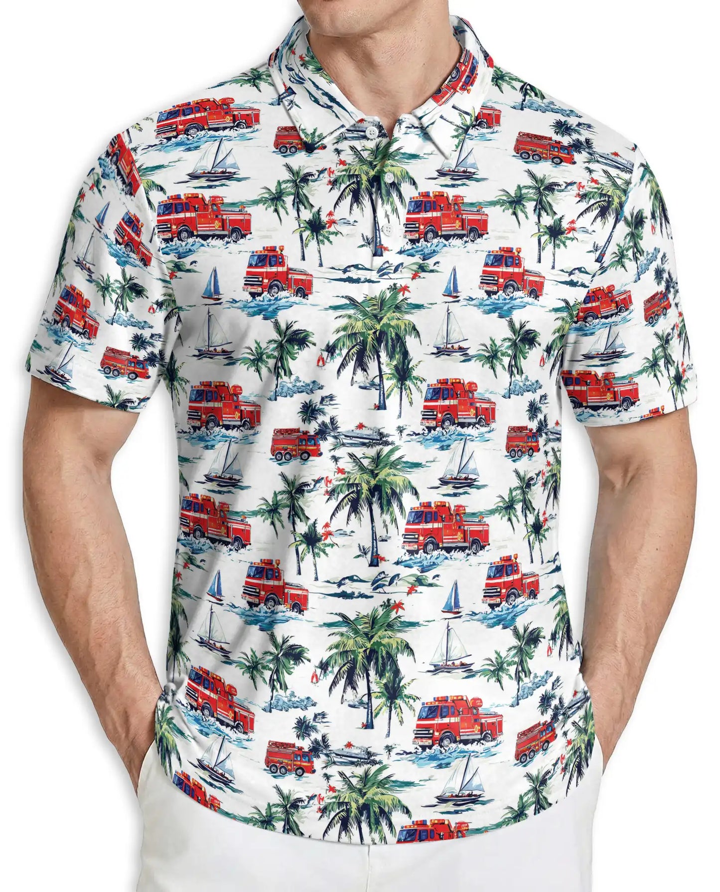Fire Truck Friend Tropical Beach Polo Shirt | Azhobbyshop