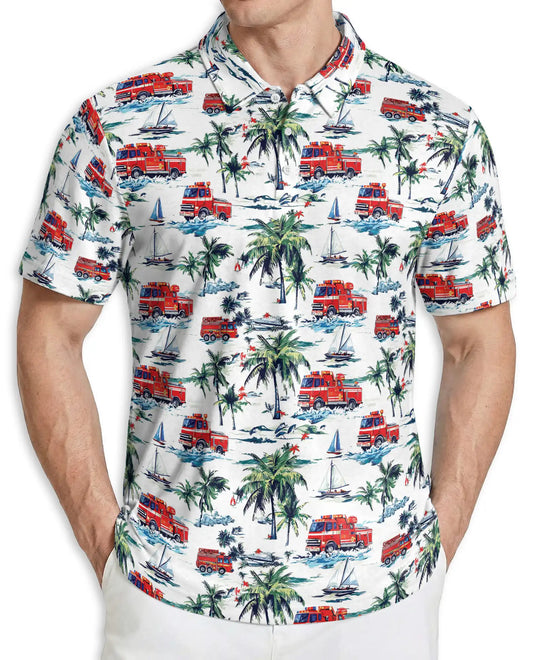Fire Truck Friend Tropical Beach Polo Shirt | Azhobbyshop