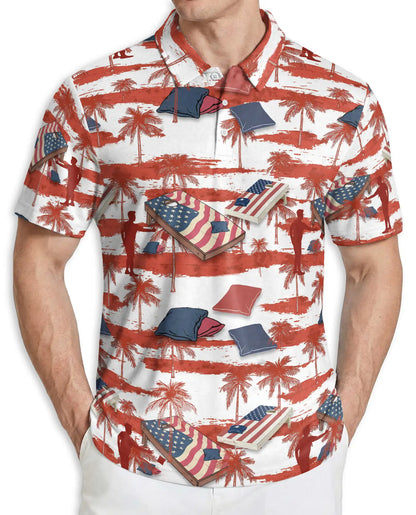 American Flag Cornhole Polo Shirt – Patriotic Beach Game Print | Azhobbyshop