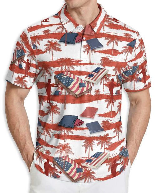 American Flag Cornhole Polo Shirt – Patriotic Beach Game Print | Azhobbyshop