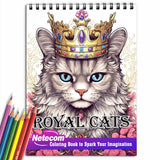 Royal Cats Spiral Bound Coloring Book, Get Inspired with 30 Pages of Coloring Joy, Featuring Cats in Royal Attire and Crowned Splendor