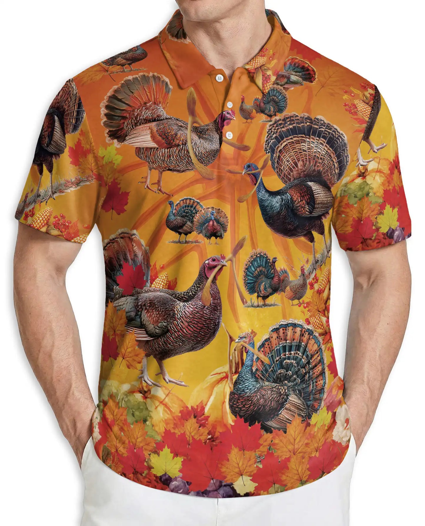 Turkey Thanksgiving Polo Shirt – Fall Harvest Autumn 3D Graphic | Azhobbyshop