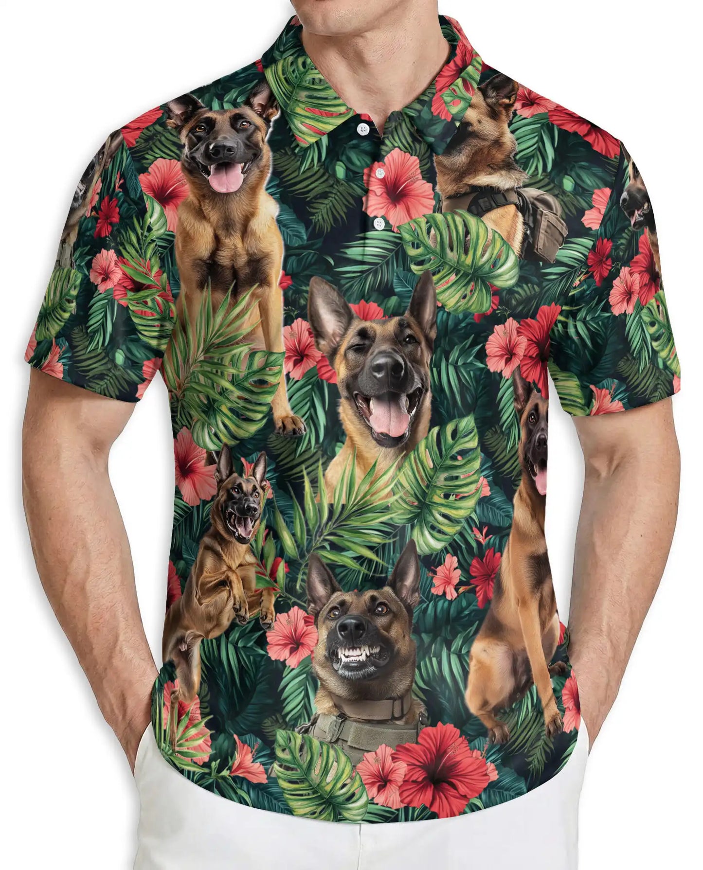 Belgian Malinois Tropical Polo Shirt – Military Dog Hawaiian Floral Style | Azhobbyshop