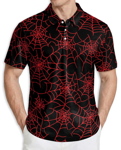 Red Spider Web Polo Shirt – Halloween Gothic Web Print | Azhobbyshop