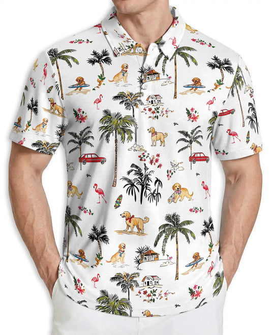 Golden Retriever Polo Shirt – Tropical Dog Beach Vibes | Azhobbyshop