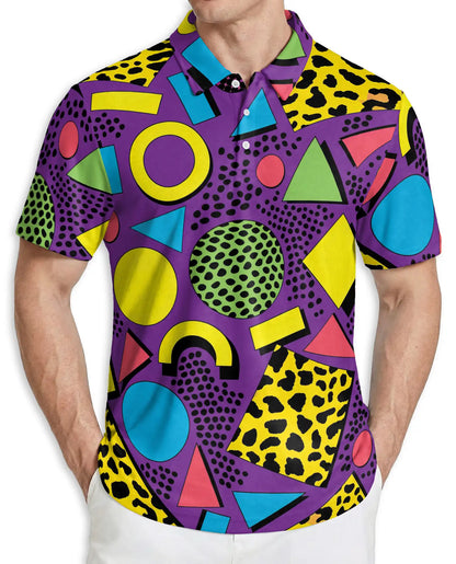 80s Retro Polo Shirt – Neon Geometric Memphis Style 3D Print | Azhobbyshop