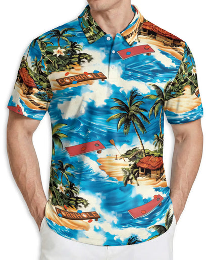 Cornhole Beach Polo Shirt – Tropical Island Game Summer 3D Print | Azhobbyshop