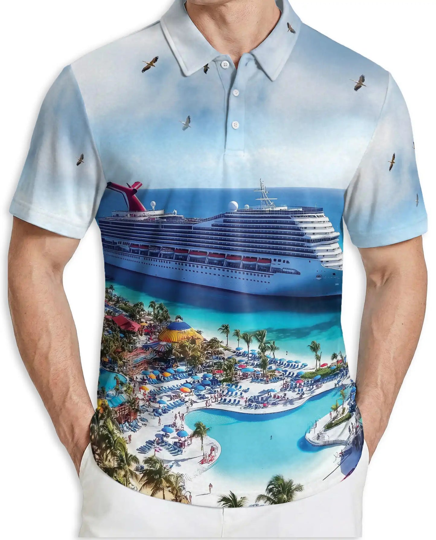 Cruise Ship Hawaiian 3D Polo Shirt for Men – Tropical Vacation Beach Style | Azhobbyshop