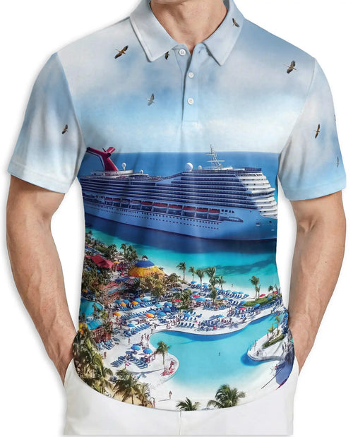 Cruise Ship Hawaiian 3D Polo Shirt for Men – Tropical Vacation Beach Style | Azhobbyshop
