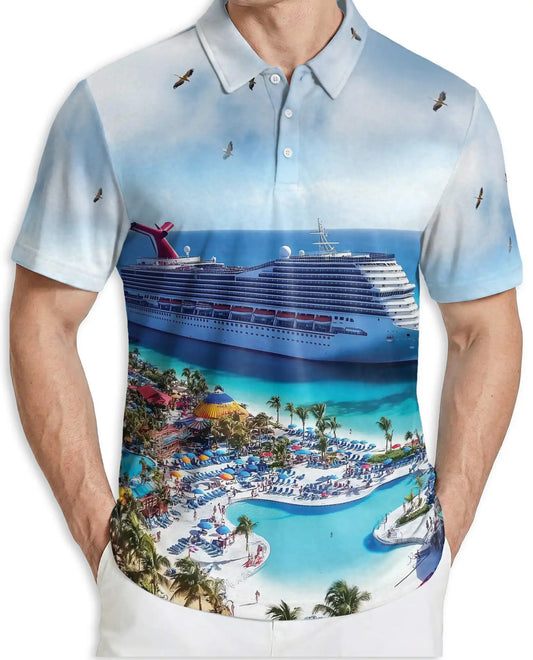 Cruise Ship Hawaiian 3D Polo Shirt for Men – Tropical Vacation Beach Style | Azhobbyshop