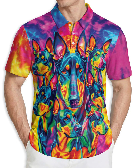 Doberman 3D Polo Shirt for Men – Colorful Psychedelic Dog Lover Style | Azhobbyshop