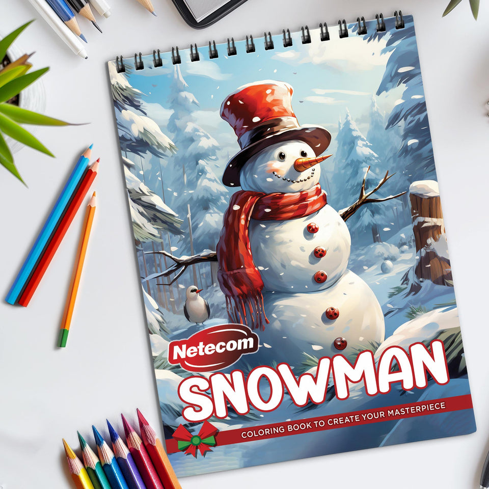 Snowman Spiral Bound Coloring Book, Cheerful Snowman Scenes for Winter Fun, Perfect for Holiday Coloring and Those Seeking Joyful Art