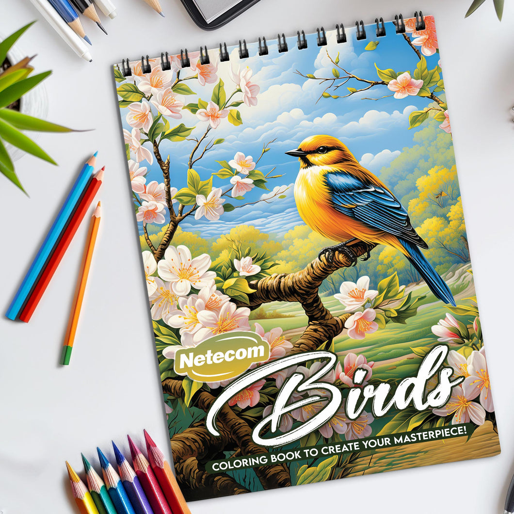 Birds Spiral Bound Coloring Book, Graceful Birds in Artistic Scenes, Ideal for Bird Watchers and Nature Lovers Seeking a Peaceful Art Activity