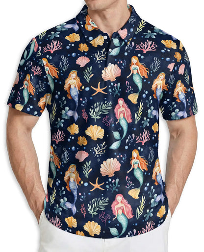Cute Mermaid Sea 3D Polo Shirt for Men – Ocean Fantasy Pattern | Azhobbyshop